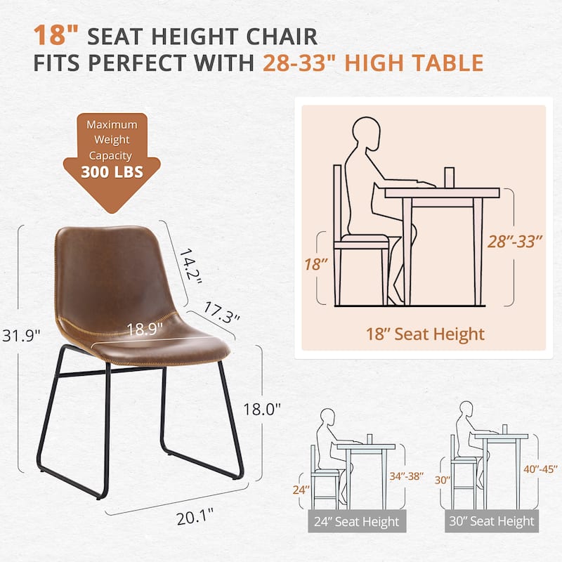 LUE BONA 18 in. Faux Leather Upholstered Dining Chairs With Metal Legs (Set of 4) - 33.26'' H X 20.1'' W X 20.1'' D