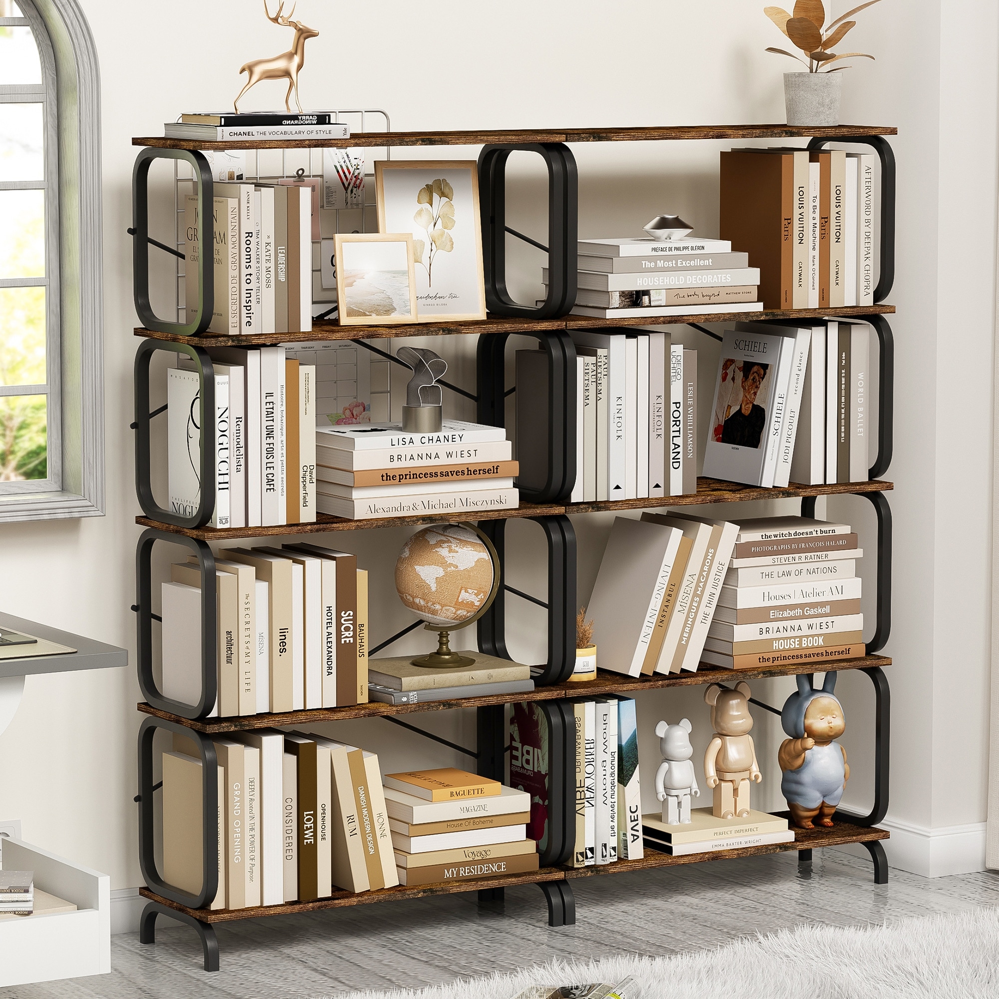 5-Tier Industrial Bookshelf with Metal Frame and Wooden Board