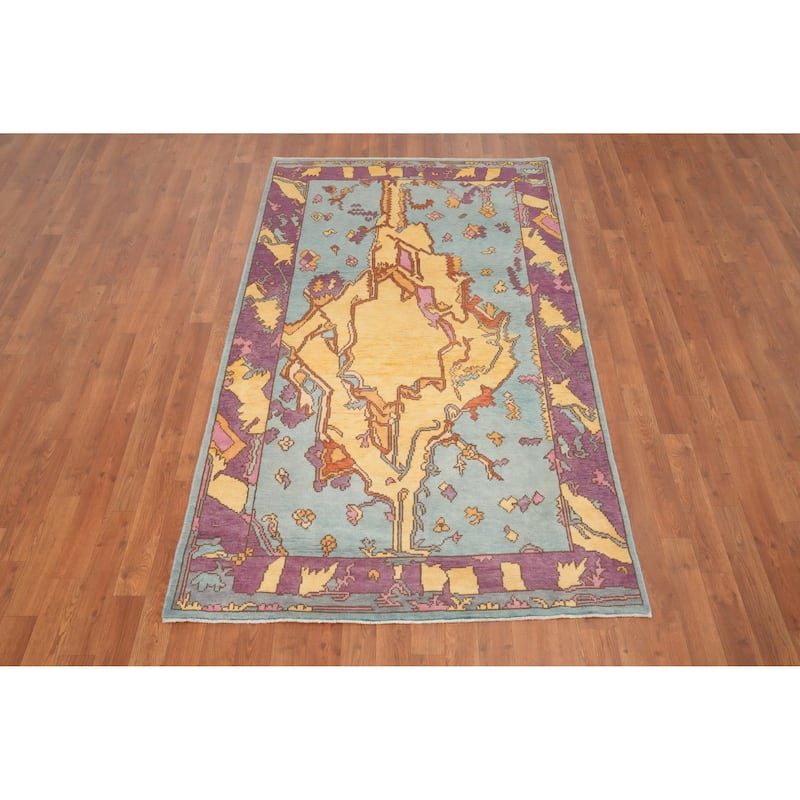 Hand Knotted Oriental 100% Wool Carpet Transitional Geometric Navy Blue & Blues Oushak Area Rug - 6' 10'' X 3' 11''