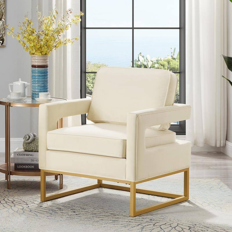Modern Velvet Upholstered Accent Chair with Gold Metal Base