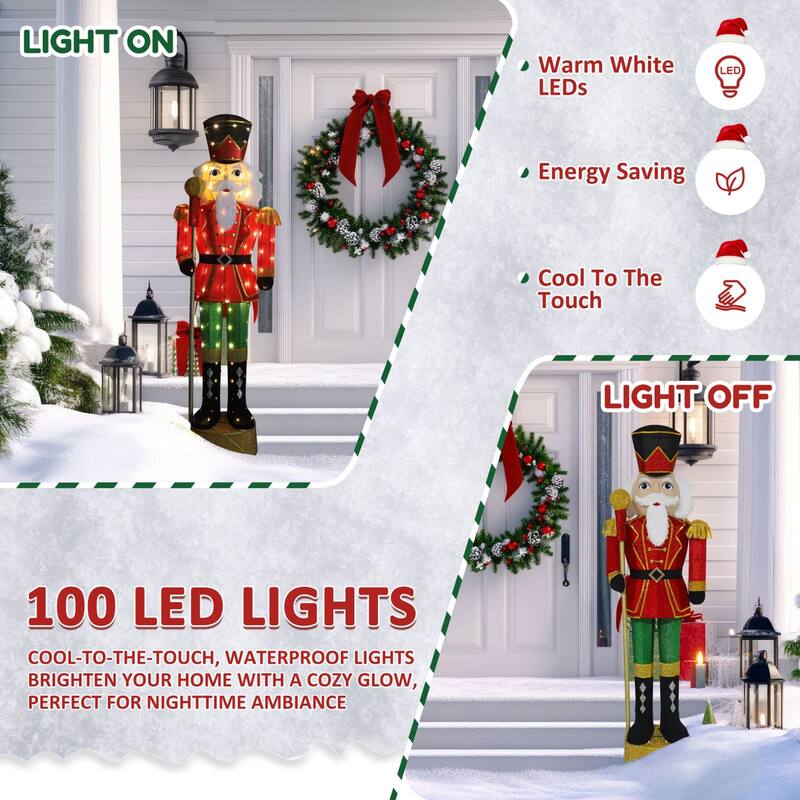 VEIKOUS 5.9FT Lighted Nutcracker Soldier Sign, LED Christmas Yard Decoration with 100 Warm White Lights