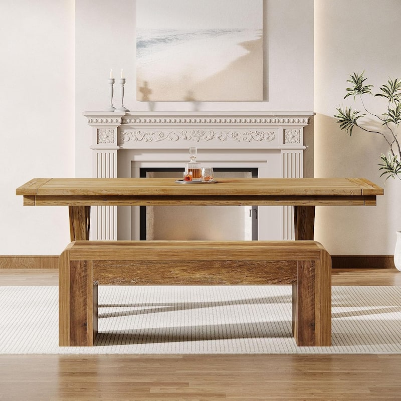 47 Inches Brown Engineered Wood Dining Bench, Farmhouse Kitchen Table Bench for Dining Room, Restaurant