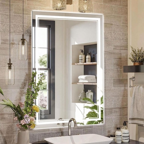 slide 2 of 54, LED Bathroom Vanity Mirror Wall Mounted with Double Light Strip, 3-Color Dimmable, Anti-Fog, HD Tempered Glass, UL-Listed, ETL