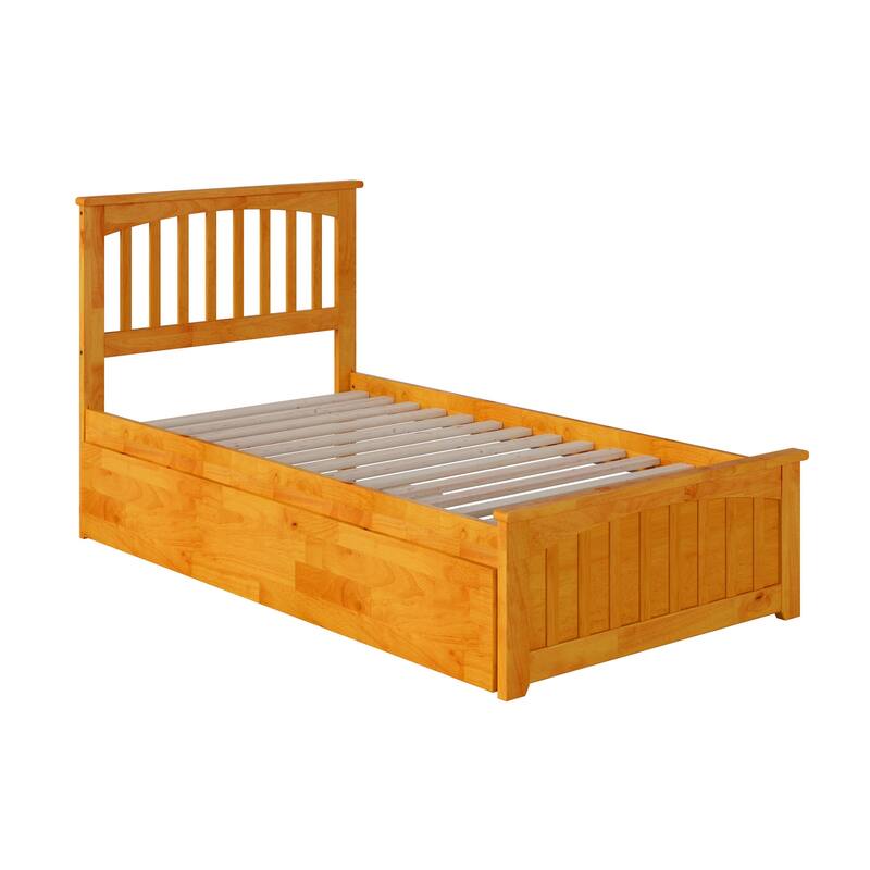 Mission Wood Platform Bed with Matching Footboard and Twin XL Trundle