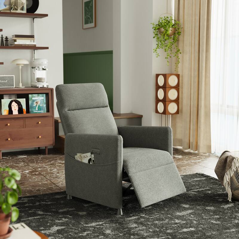 Power Recliner Chair for Adults - Modern Fabric Electric Recliner / Footrest, Padded Seat - Space-Saving Design