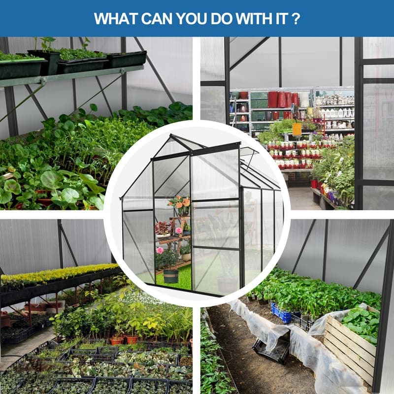 6x8 FT Polycarbonate Greenhouse with Raised Base and Anchor