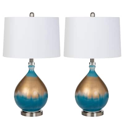 Lux Lighting 27" Gold/Blue Glass Table Lamp, (Set of 2) 3-Way Switch