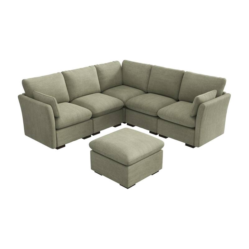 Bush Home Sienna Modular 4-Seater Sectional with Storage Ottoman - Soft Green