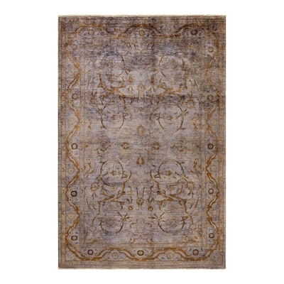 Overton Hand Knotted Wool Vintage Inspired Modern Contemporary Overdyed Gray Area Rug - 6' 1" x 9' 2"