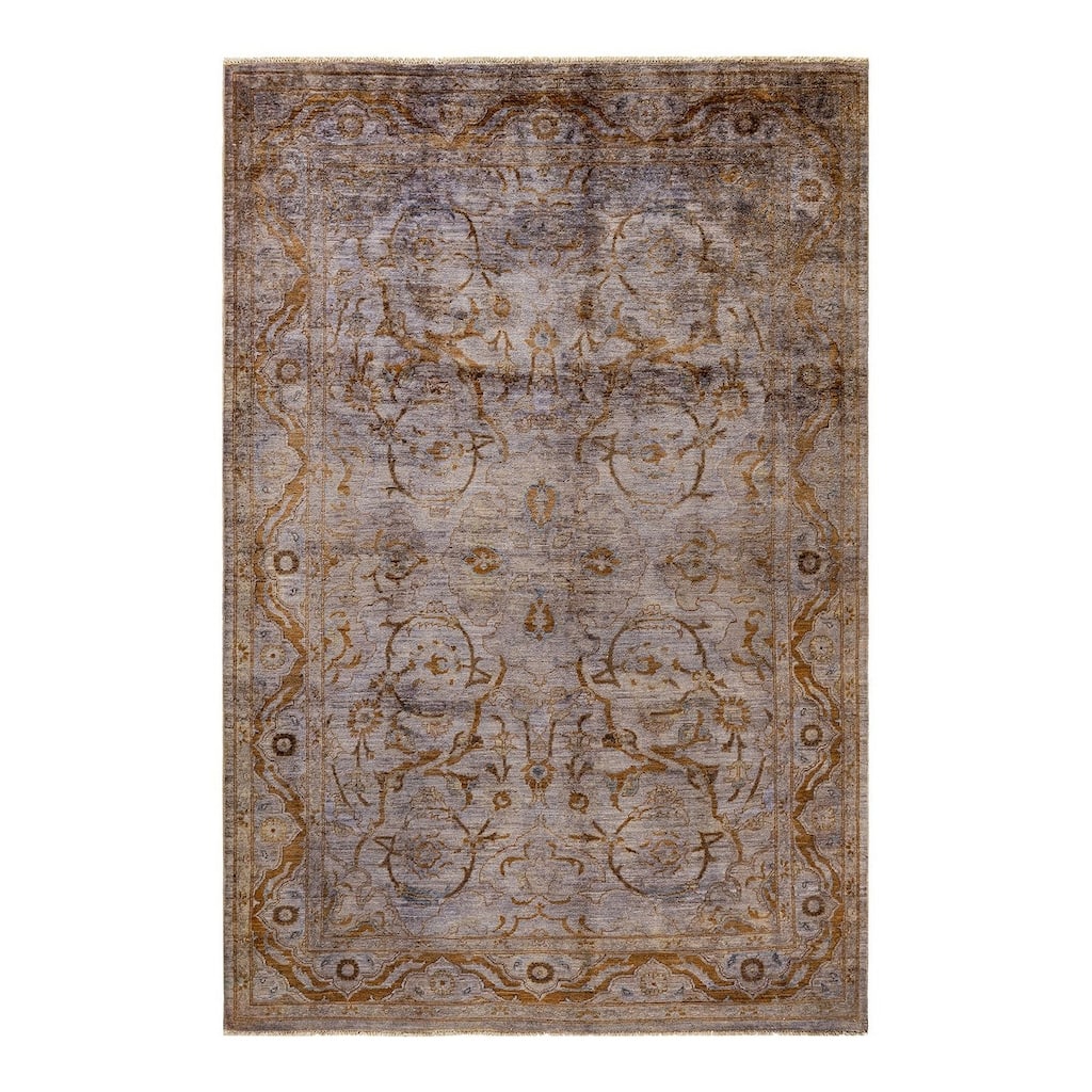 Overton Hand Knotted Wool Vintage Inspired Modern Contemporary Overdyed Gray Area Rug - 6' 1" x 9' 2"