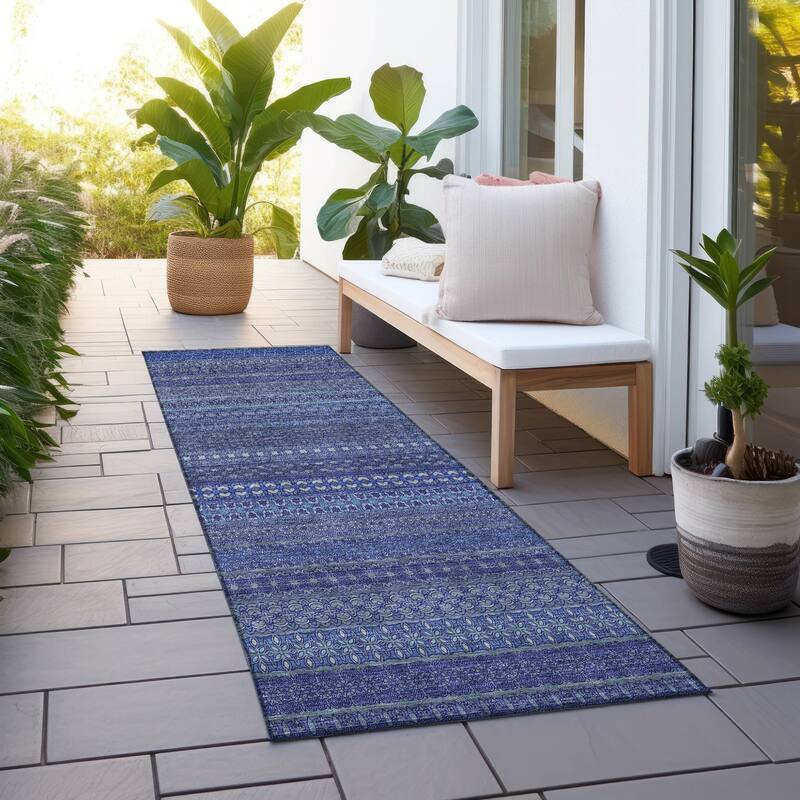 Rana Stripe Weather Resistant Blended Style Runner Outdoor Rug