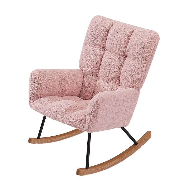 Modern 25.98" High Back Buttons Tufted Upholstered Rocking Chair with Solid Wood Legs