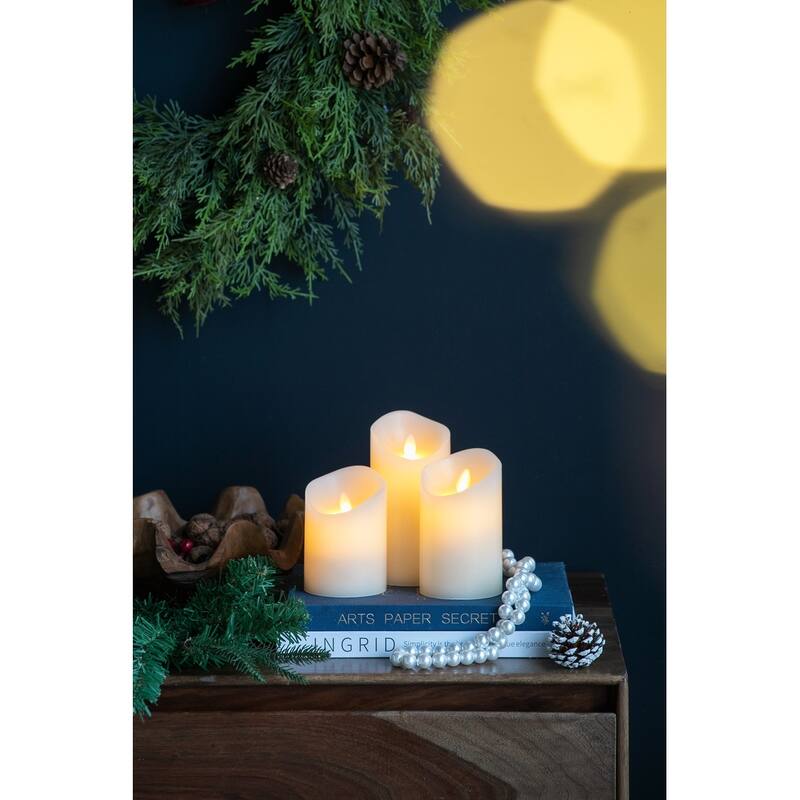Set of 3 LED Candles with Remote Timer, L:D3X6" M:D3X5" S:D3X4"