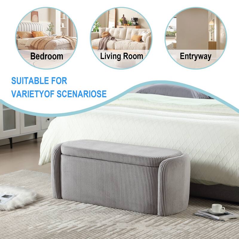 House Hold Storage Ottoman,Bedroom End Bench,Upholstered Fabric Storage Ottoman with Safety Hinge
