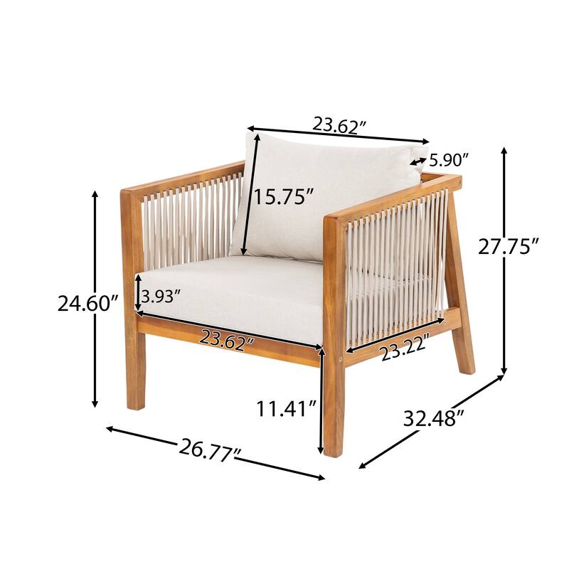 Christopher Knight Home - Outdoor Modern Solid Acacia Wood with Handwoven Rope Sides and Cushions Weather-Resistant