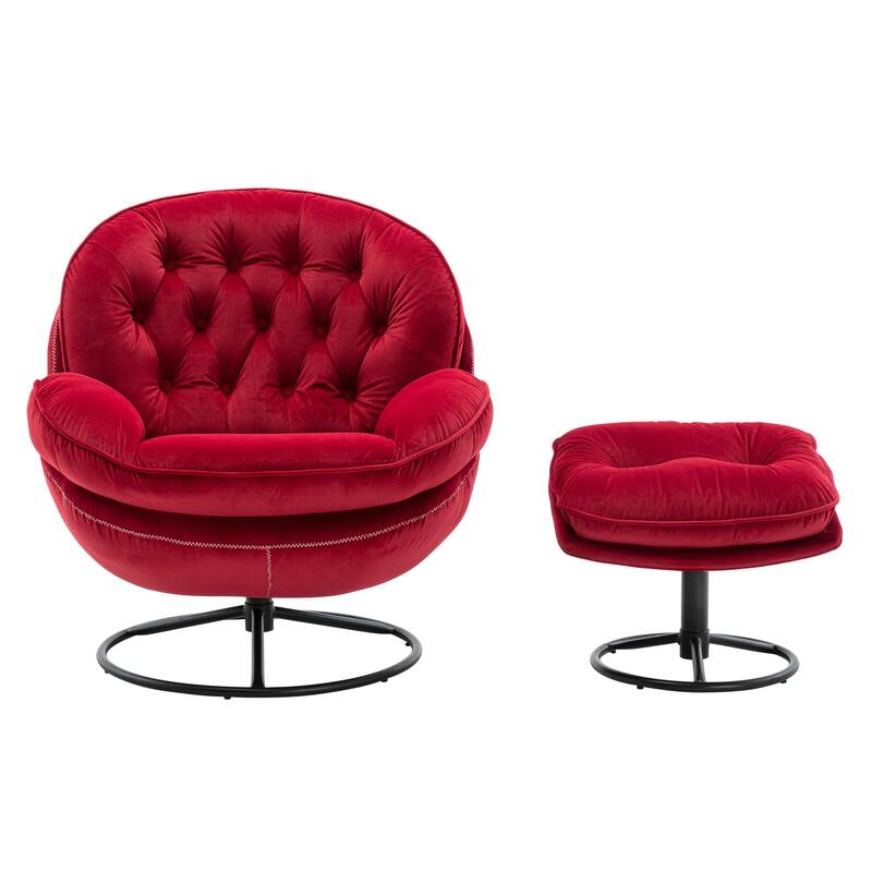 Velvet Swivel Accent Chair with Ottoman & Metal Legs (360° Rotation)