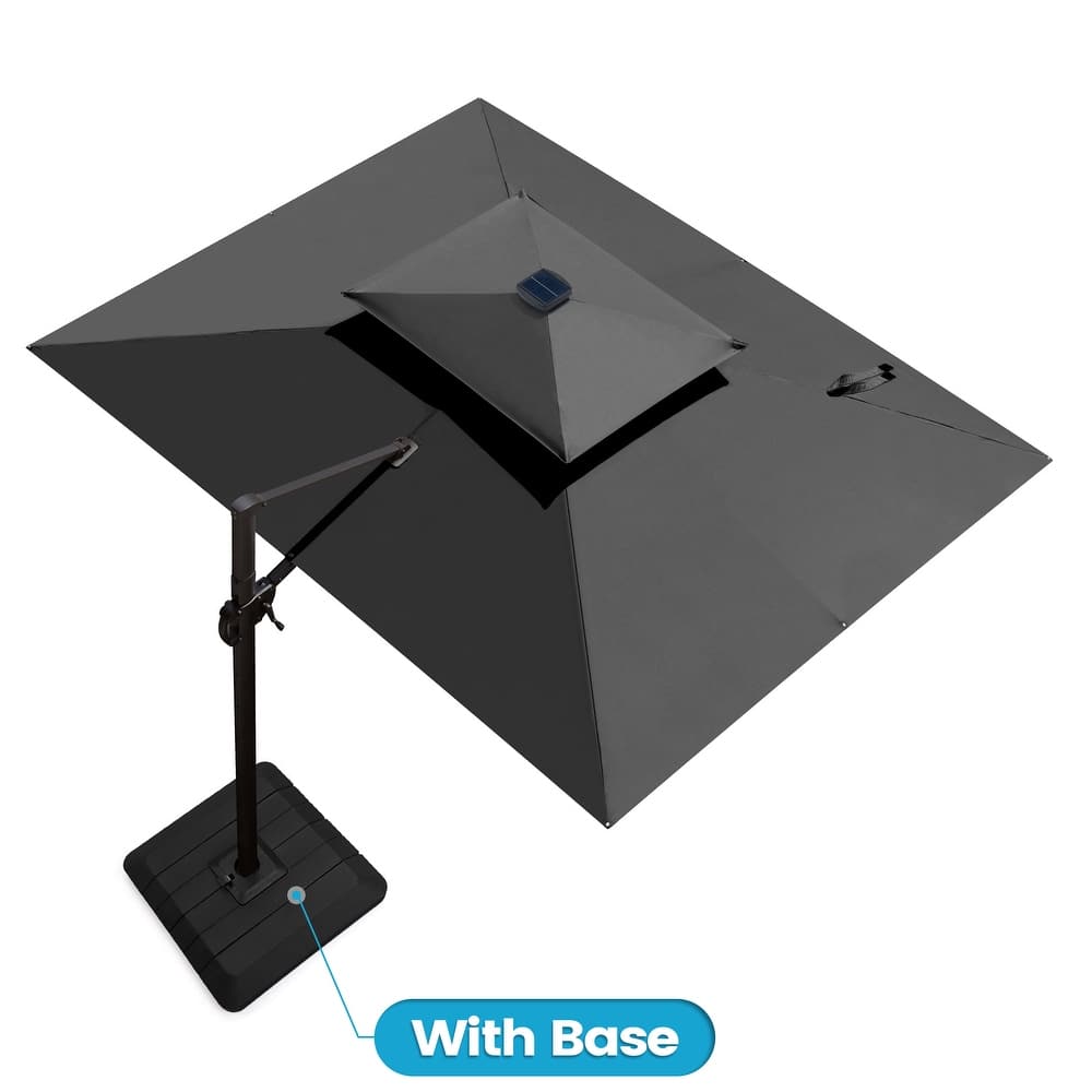 9 x 11 FT Outdoor Dual Top Solar Powered LED Aluminum Patio Cantilever Umbrella and Weighted Base