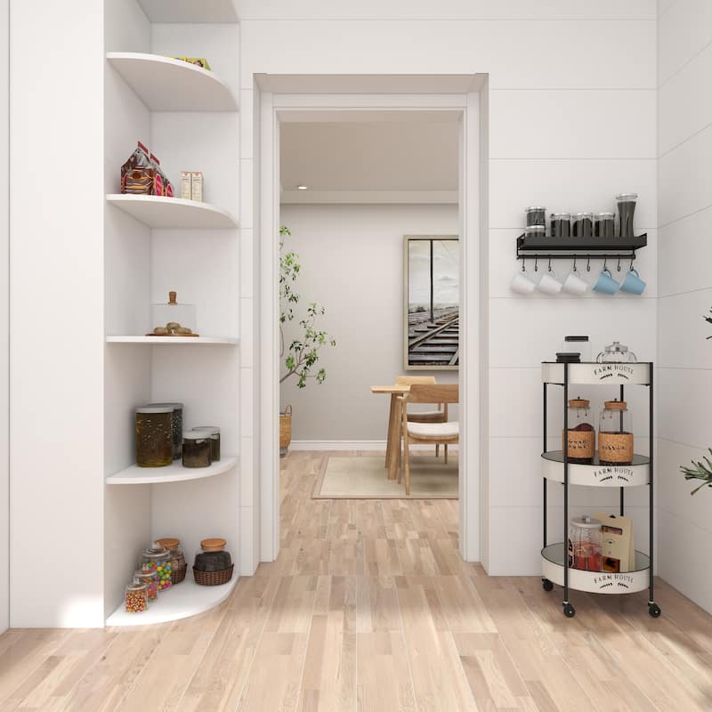Metal Kitchen Rolling 3 Shelves Storage Cart with Wheels and Black Accents - White - Roche River Decor