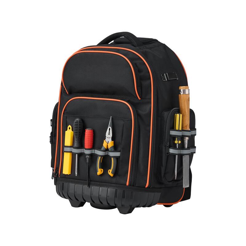 Rolling Tool Backpack with 45 Pockets and Wheels for Tools Storage - 17.3 x 9.84 x 18.89 in