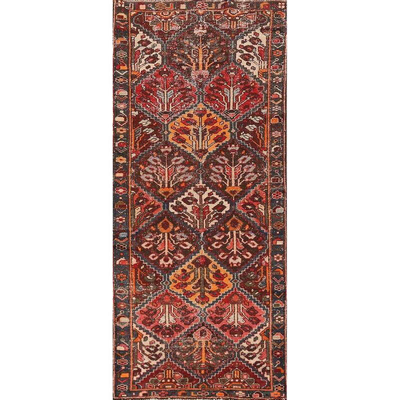 Hand Knotted Oriental 100% Wool Carpet Traditional Geometric Multi-Colored Bakhtiari Runner Rug - 9' 4'' X 3' 4''