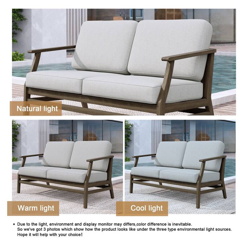 Patio Teak Wood Outdoor Loveseat Sofa with Cushions