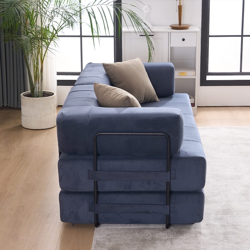 78.5" Folding Sofa Bed with 2 Pillows, Convertible Foam Futon Couch, Corduroy Fold-Out Couch for Living Room, Office