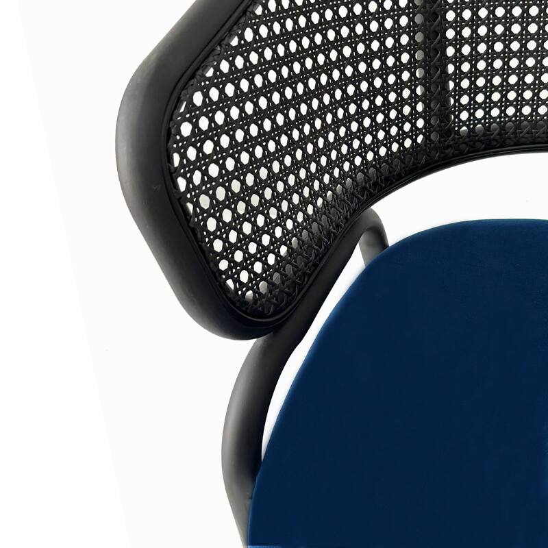Ervilla Modern Upholstered Accent Side Chair with Wicker Back and Black Iron Legs for Dining Room & Kitchen, Set of 4