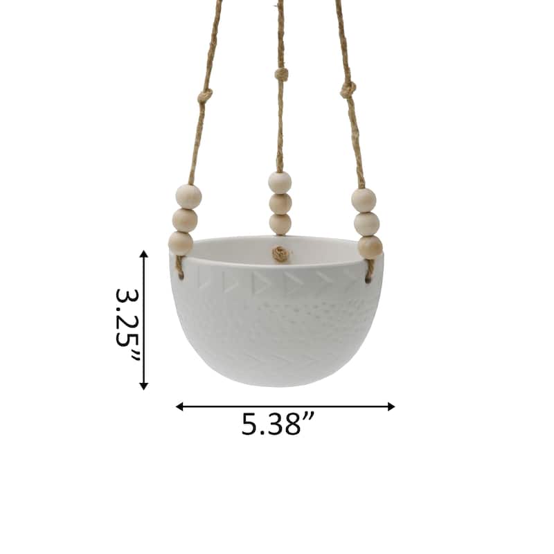 5.375" Caveman Ceramic Hanging Planter with Beads