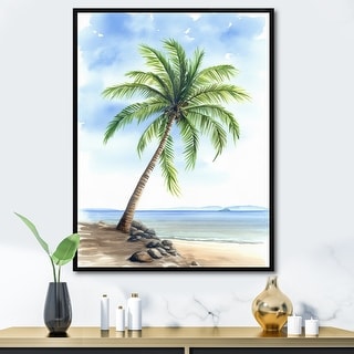 Designart “Palm Tree At The Beach Resort III” Palms & Palm Trees Framed