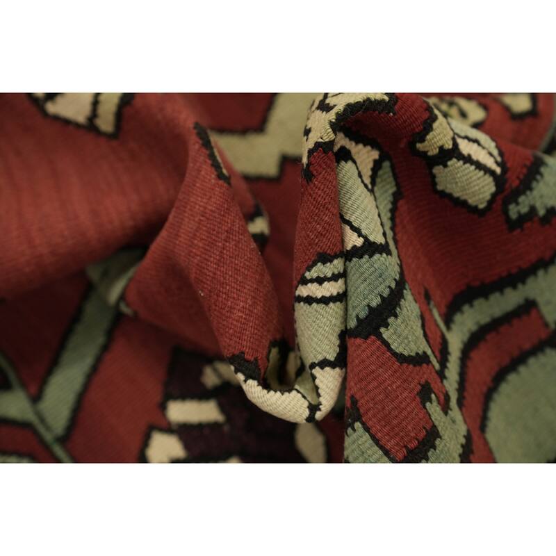Hand Woven Oriental 100% Wool Carpet Southwestern Tribal Red Kilim Area Rug - 11' 1'' X 7' 2''