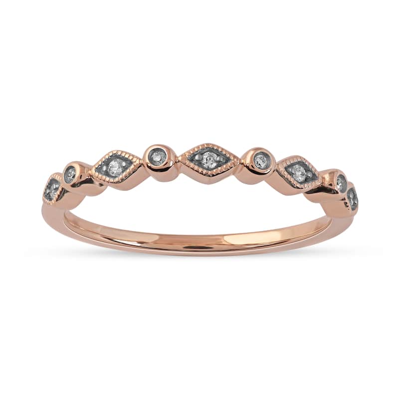 1/20ct TDW Diamond Vintage Inspired Wedding Band in 10K Gold for Women - 6 - Rose