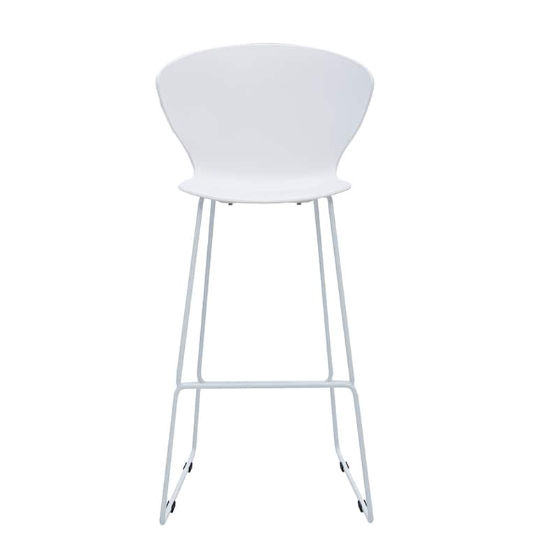 HomeRoots Set of Two 30" White and Silver Heavy Duty Plastic and Metal Low Back Bar Height Bar Chairs