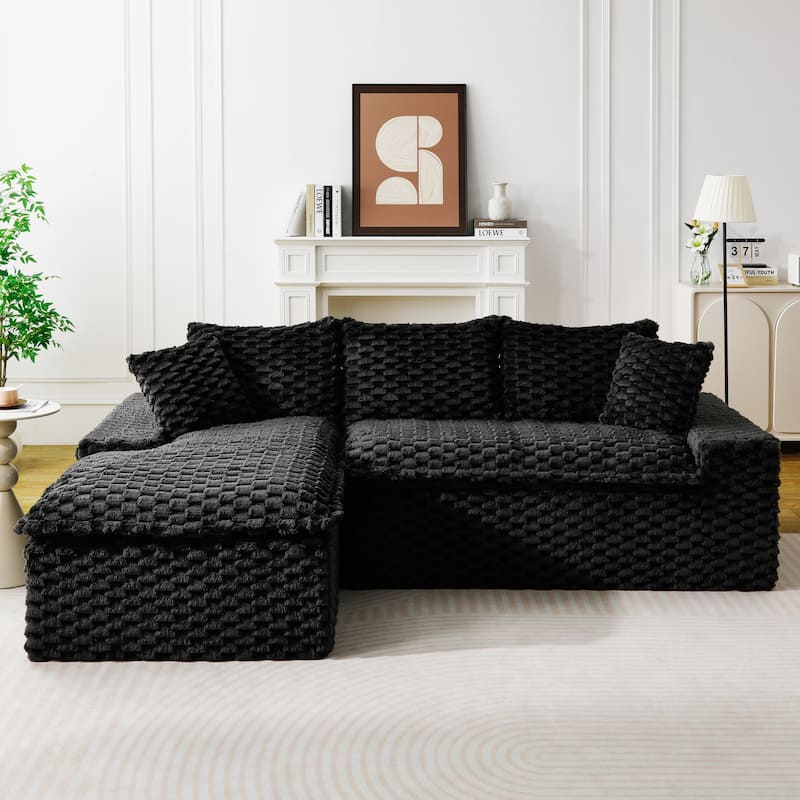 L-Shaped Sleeper Sectional Sofa Convertible Straight Sofa, Loveseat and Chaise Lounge Set for Living Room - Black - Right Facing