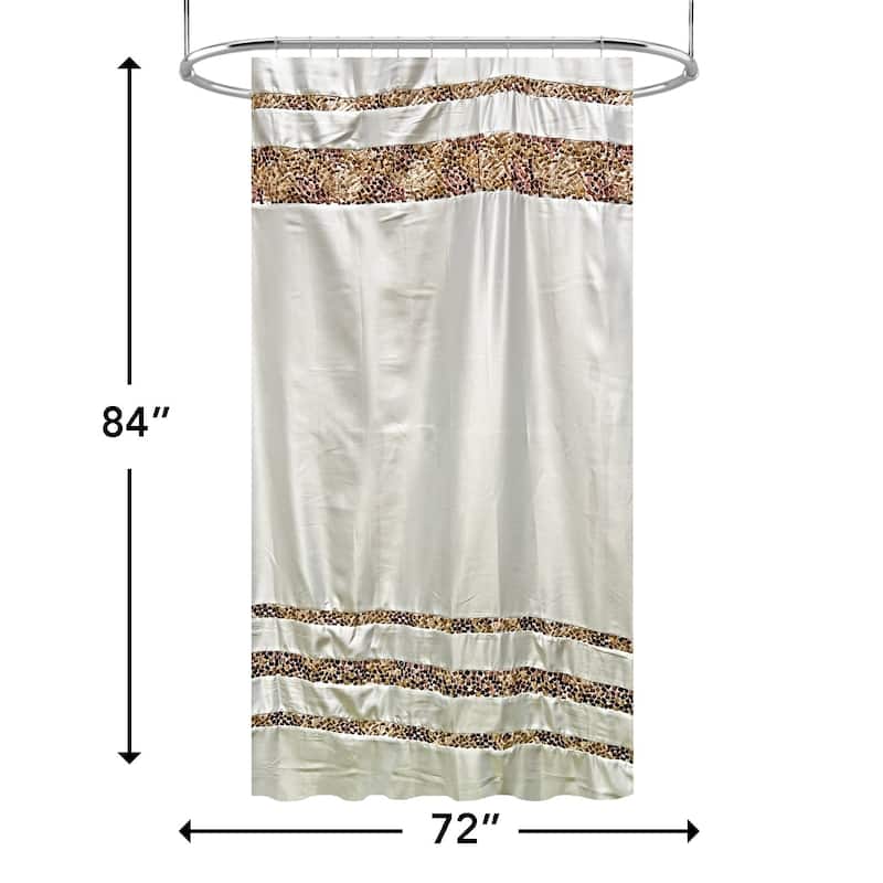 Spa Tile White Soft Fabric Shower Curtain with Multicolor Embroidered Tile Bands