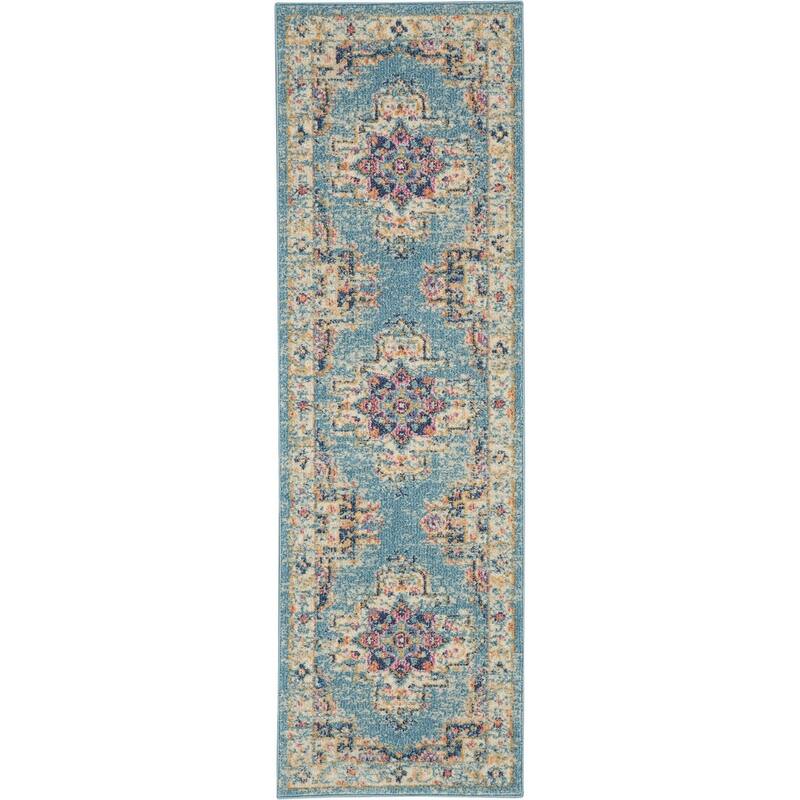 Homeroots 7' x 10' Blue and Ivory Medallion Power Loom Distressed Area ...