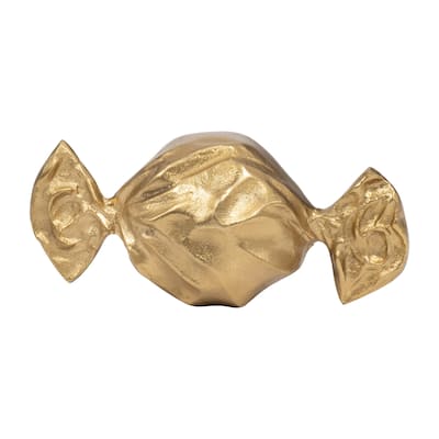 Sagebrook Home Gold Metal 9" Wrapped Candy Decorative Object, Elegant Aluminum and Suar Wood Accents for Home Decor