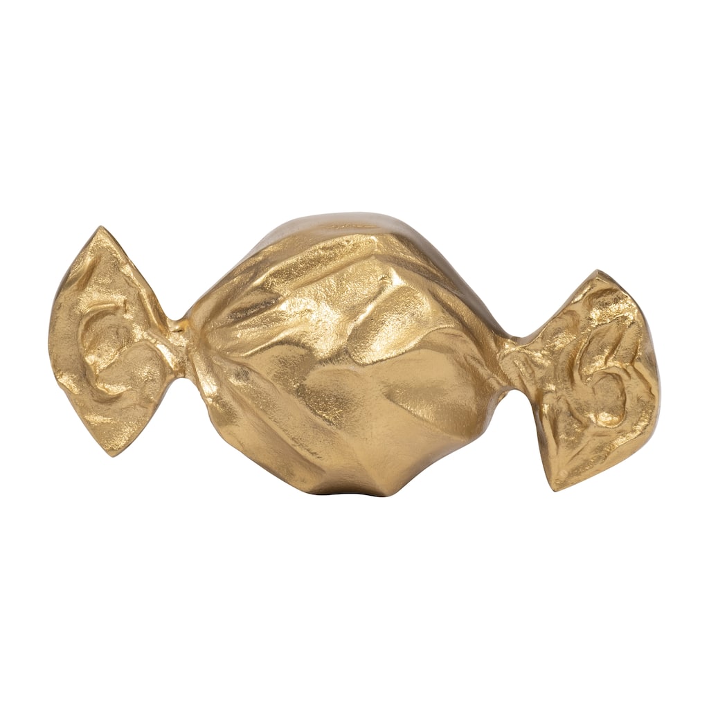 Sagebrook Home Gold Metal 9" Wrapped Candy Decorative Object, Elegant Aluminum and Suar Wood Accents for Home Decor