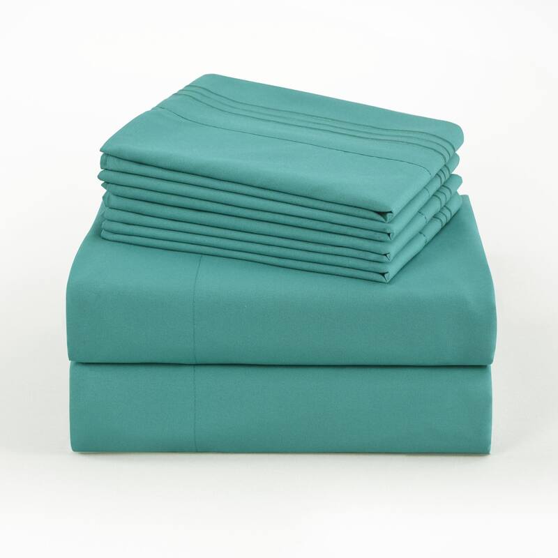 4/6 Pcs Soft Solid & Embroidery Bed Sheets Set - Twin - Dark Teal