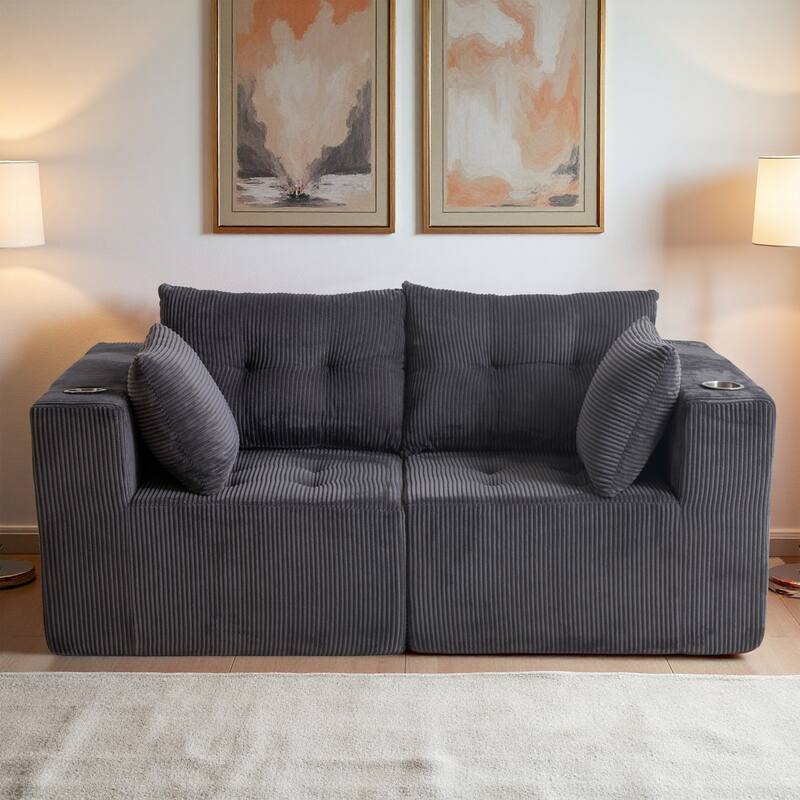 Modular Sectional Corduroy Sofa Couch Loveseat Boneless Cloud Couch - 35.8"D x 73"W x 26.3"H