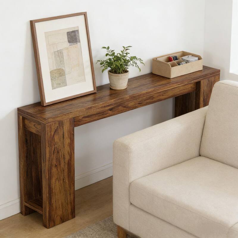 Rossetta Farmhouse Simple Slim Profile Wood-Grain Finish Entryway Table