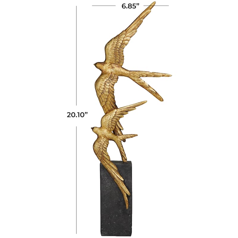 Whimsical Polystone Bird Sculpture - Gold or Black