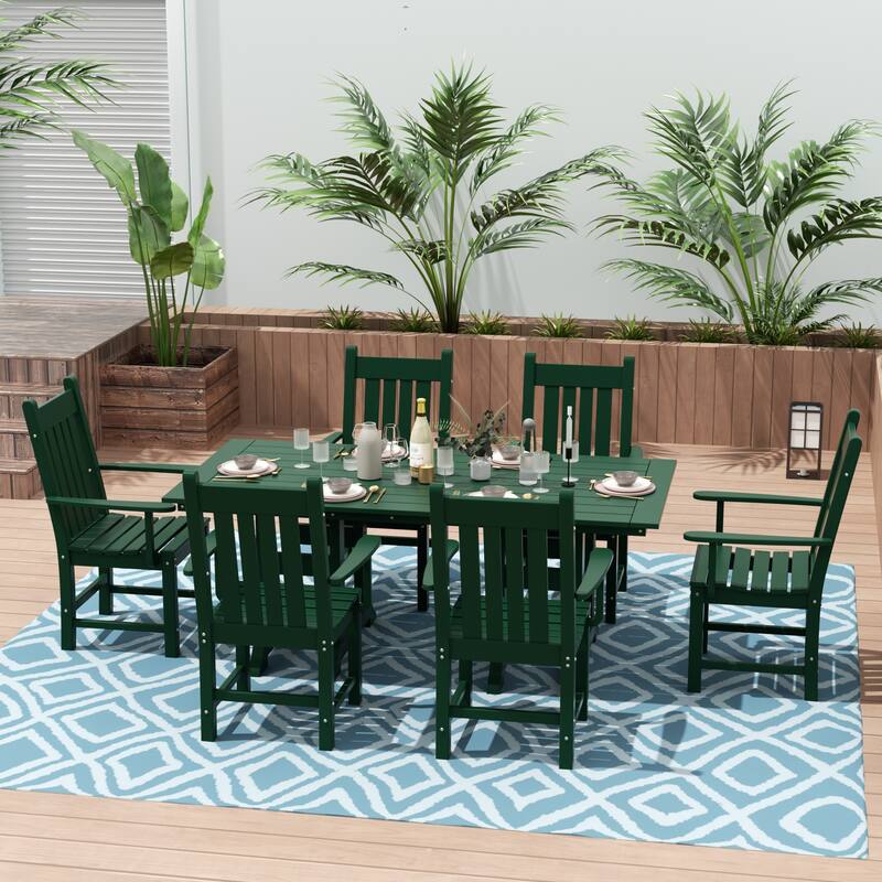 Laguna Hdpe All Weather Outdoor Patio Dining Set with Rectangle Table, Arm Chairs (7-Piece Set)