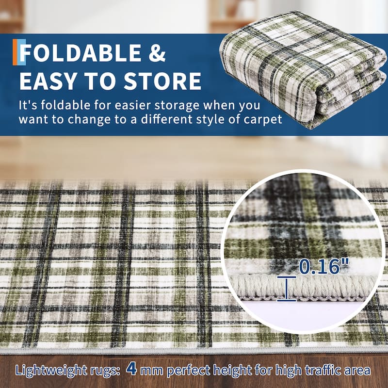Garvee Timeless Check Washable Area Rug