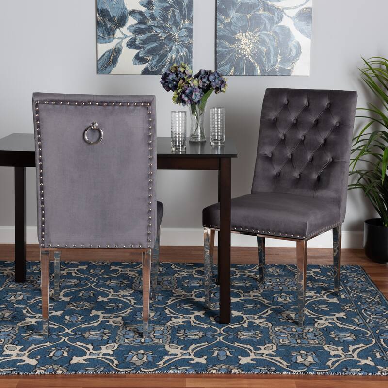 Caspera Contemporary Glam and Luxe Velvet Fabric and Metal 2-Piece Dining Chair Set