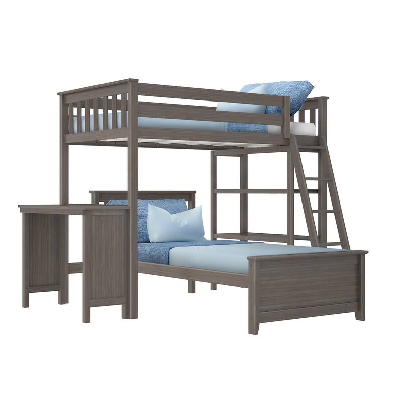 Max and Lily L Shaped Twin over Twin Bunk Bed with Bookcase and Desk