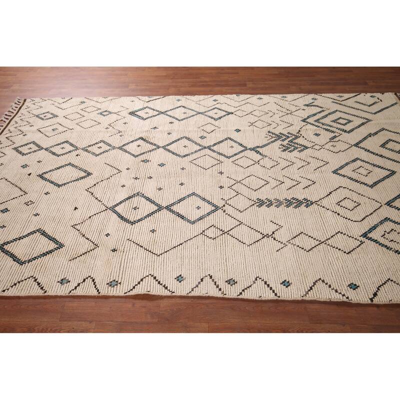 Geometric Ivory Moroccan Area Rug Handmade Wool Carpet - 5'9"x 9'6"