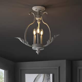 JONATHAN Y Austen 12.2" Metal LED Semi-Flush Mount, Antique White