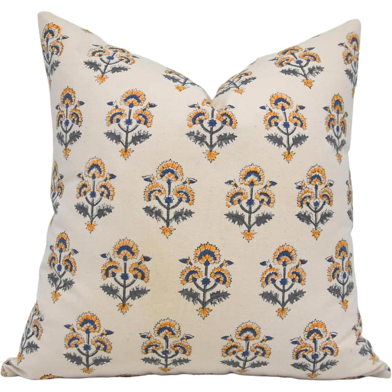 Fabdivine Cotton Block Print Floral Cushion or Pillow Cover for Farmhouse Decor, Traffic Light