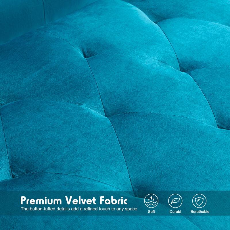 Convertible Velvet Sofa Couch, Sectional Sofa with Ottoman, Mid-Century Futon Sofa Bed - 32"D x 100.7"W x 29.9"H
