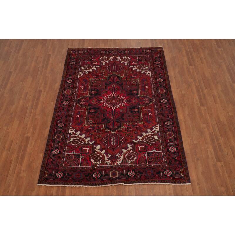 Hand Knotted Oriental 100% Wool Carpet Traditional Medallion Red Heriz Area Rug - 9' 7'' X 6' 9''